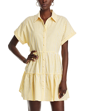 Shop Aqua Stripe Mini Shirt Dress - 100% Exclusive In Yellow/white