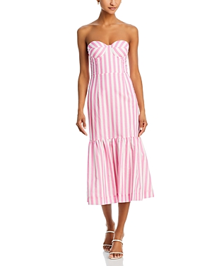 Aqua Stripe Bustier Midi Dress - 100% Exclusive In Pink/white