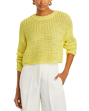 Shop Aqua Waffle Knit Long Sleeve Sweater - Exclusive In Lemon Lime