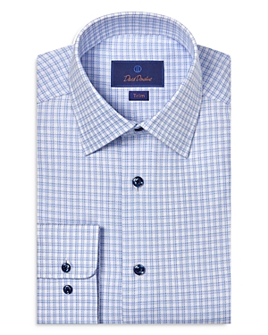 Shop David Donahue Dobby Check Trim Fit Dress Shirt In White/ Blue