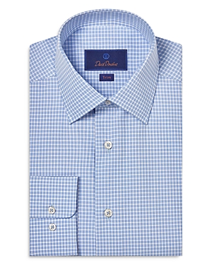 Shop David Donahue Dobby Micro Check Trim Fit Dress Shirt In Blue/white