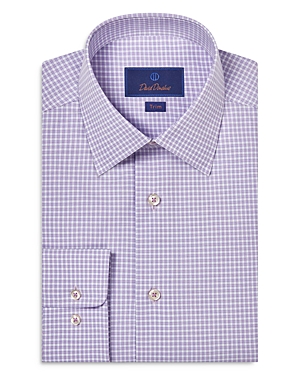 Shop David Donahue Dobby Micro Check Trim Fit Dress Shirt In Lilac/white