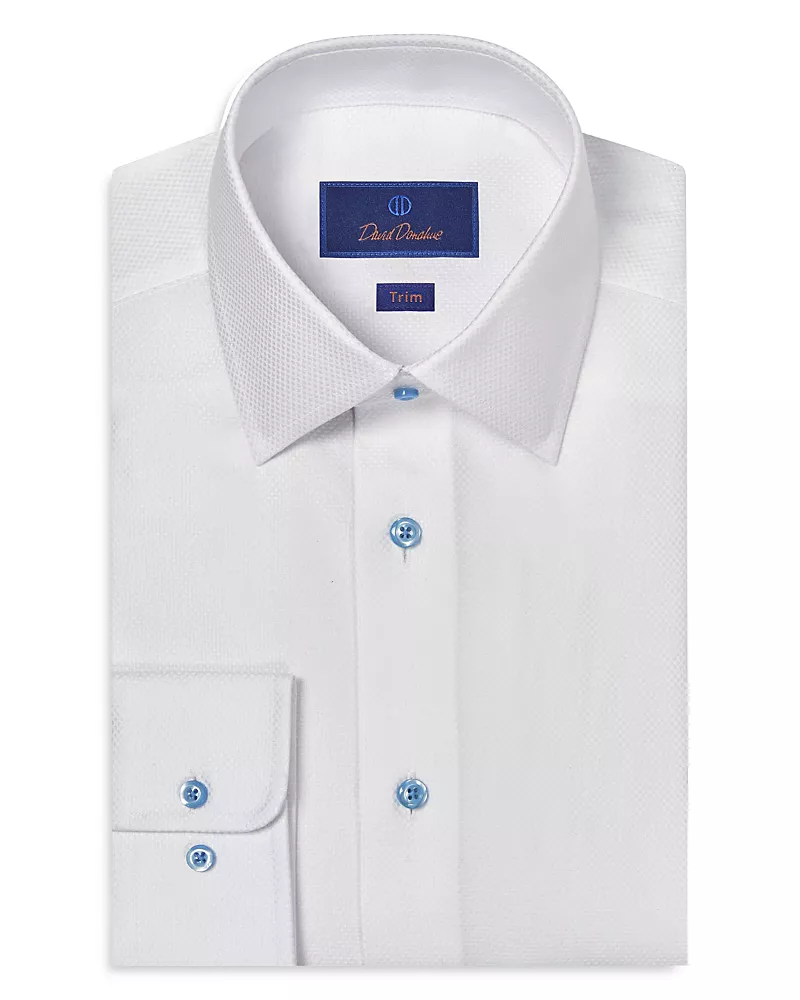 David Donahue Trim Fit Dobby Solid Dress Shirt