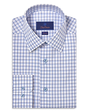 Shop David Donahue Trim Fit Cotton Printed Barrel Cuff Dress Shirt In White/ Blue