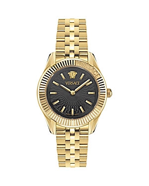 Versace Greca Time Petite Watch, 30mm In Black/gold