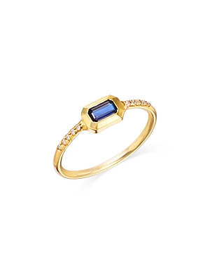 Zoe Chicco 14K Yellow Gold Emerald Cut Blue Sapphire Pave Diamond Band Ring