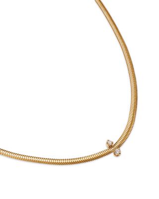 14K Yellow Gold Mixed Prong Damond Snake Chain Necklace, 16"