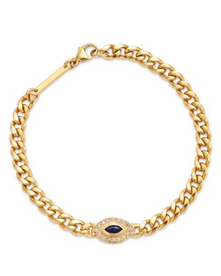 Zoë Chicco - 14K Yellow Gold Curb Chain Marquise Blue Sapphire Halo Bracelet