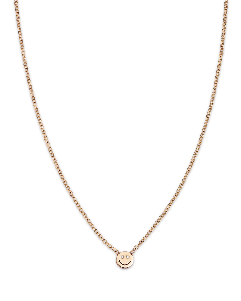 Zoe Chicco 14K Yellow Gold Itty Bitty Smiley Face Diamond Eyes Pendant Necklace, 16