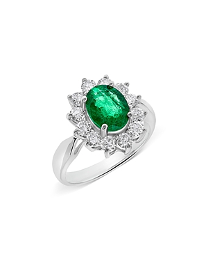 Bloomingdale's Emerald & Diamond Halo Starburst Ring In 14k White Gold In Emerald/white