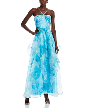 Shop Eliza J Spaghetti Strap Handkerchief Tiered Dress In Blue Multi