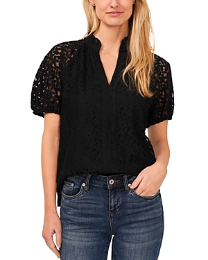 Cece Lace Ruffled Neck Top In Rich Black