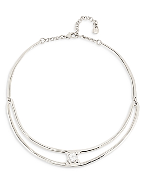 Uno de 50 Anima White Zirconia Double Chain Ridged Collar Necklace, 13.4-15.75