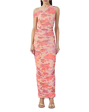 Afrm Off-the-shoulder Ruched Maxi Dress In Nude Marble