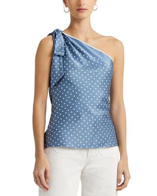 Ralph Lauren - Polka Dot Charmeuse One Shoulder Blouse