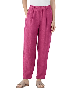 Eileen Fisher Pleated Linen Ankle Lantern Pants In Geranium