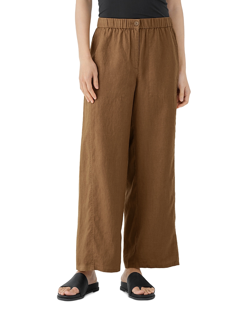 Eileen Fisher Wide Leg Organic Linen Ankle Pants In Bronze