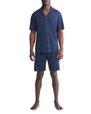 Calvin Klein Stretch Regular Fit Button Down Sleep Shirt In Blue