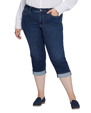 Nydj Plus Marilyn High Rise Cropped Straight Leg Cuffed Jeans In Rockie In Blue
