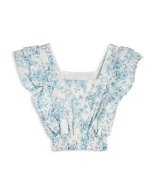 AQUA - Girls' Cotton Printed Flutter Sleeve Top, Little Kid, Big Kid - 100% Exclsuive