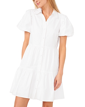 Shop Cece Collared Puff Sleeve Babydoll Dress In Ultra White