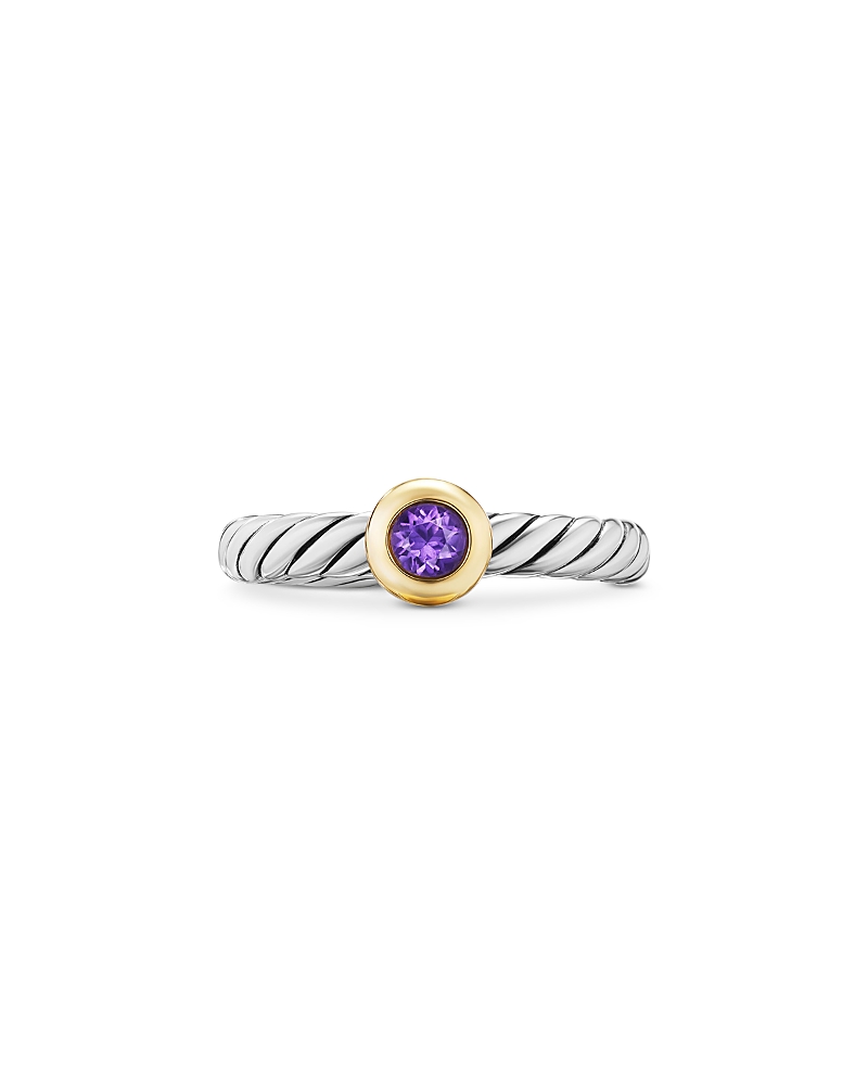 David Yurman Petite Cable Flex Ring in Sterling Silver with 14K Yellow Gold and Amethyst, 2.8mm