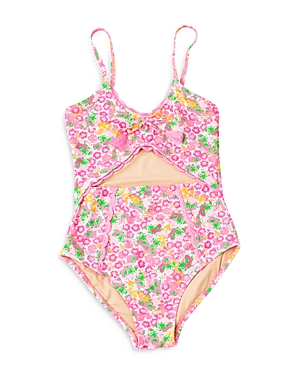 Shop Shade Critters Girls' Crochet Trim One Piece Swimsuit - Little Kid, Big Kid In Fresh Floral Pink