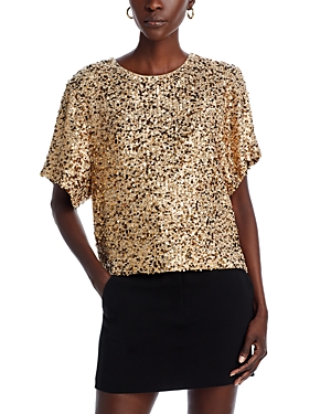 Vanessa Bruno Bolero Sequin Wide Sleeve Top In Dore