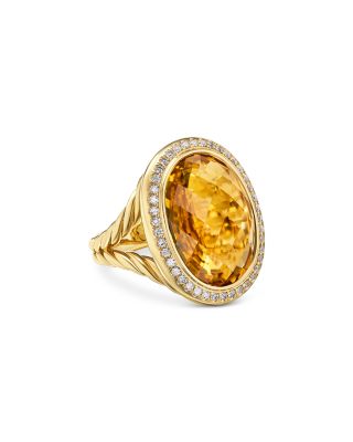 David Yurman Albion Oval Ring in 18K Yellow Gold with Citrine and Diamonds, 21mm