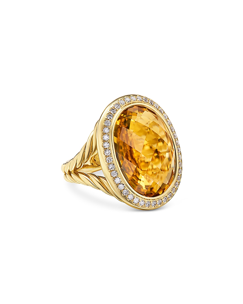 David Yurman Albion Oval Ring in 18K Yellow Gold with Citrine and Diamonds, 21mm