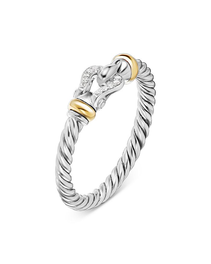David Yurman Petite Buckle Ring in Sterling Silver with 18K Yellow Gold and Diamonds 2mm Bloomingdale s