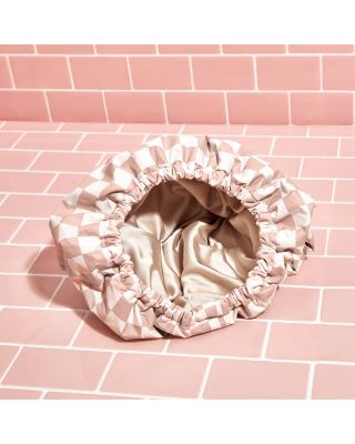 Satin Lined Flexi Shower Cap - Terracotta Checker