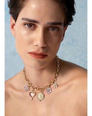 18K Yellow Gold Royal Moonstone &amp; Diamond Flower Pendant