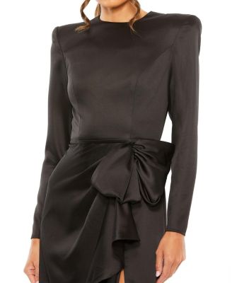 Long Sleeve Structured Bow Draped Gown