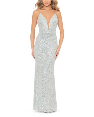 AQUA Plunging V Neck Sequin Gown Exclusive Bloomingdale s