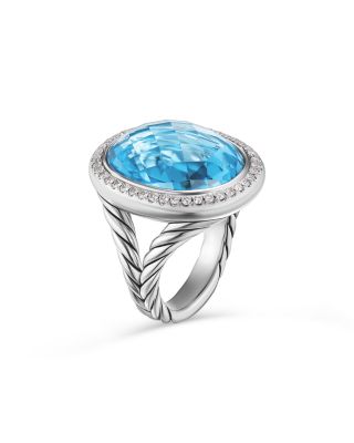 Albion&reg; Oval Ring in Sterling Silver with Blue Topaz and Diamonds, 21mm