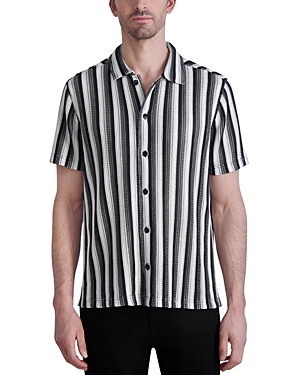 Perforated Stripe Knit Short Sleeve Shirt
