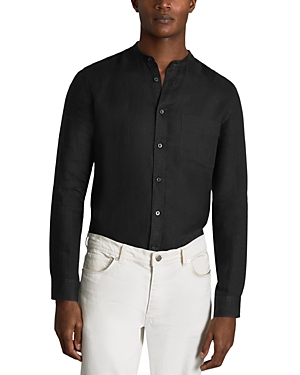 Shop Reiss Ocean Club Collar Linen Shirt In Black