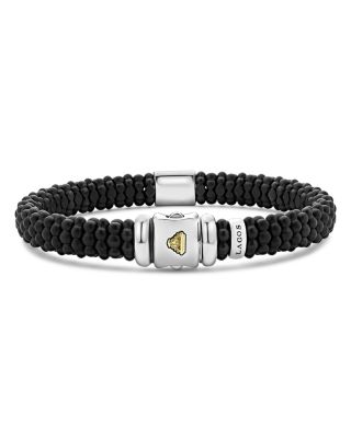 Men's 18K Yellow Gold & Sterling Silver Anthem Black Ceramic Caviar Station Bead Bracelet - Exclusive