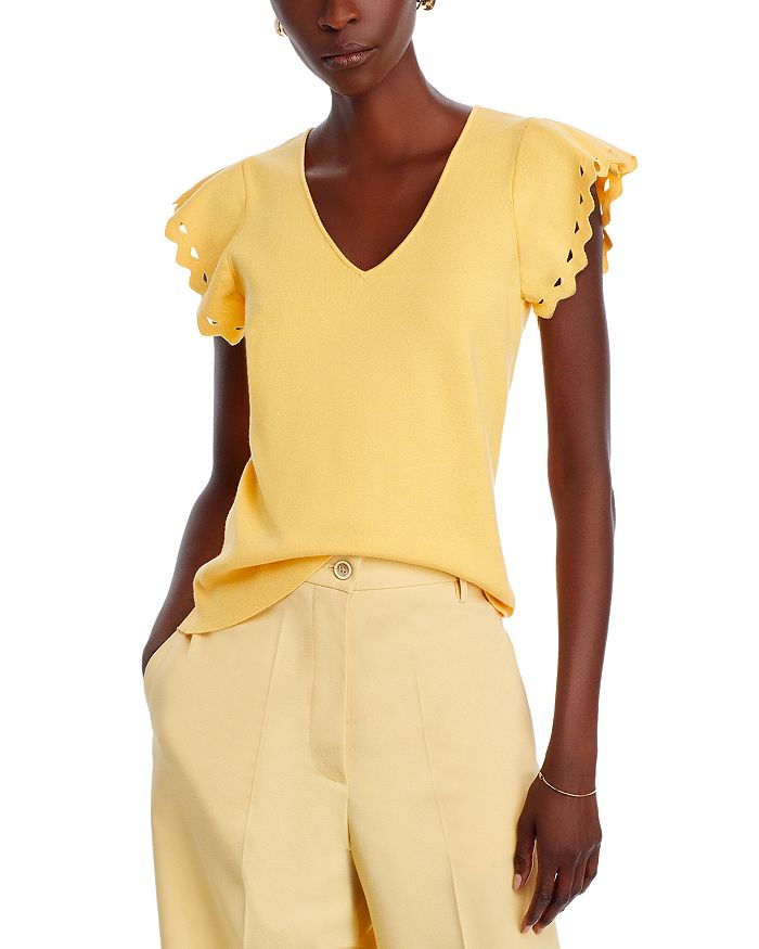 T Tahari V Neck Flutter Cap Sleeve Top | Bloomingdale's