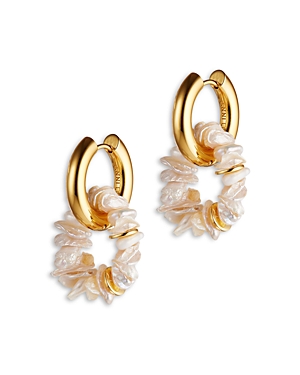 Shop Anni Lu Pearl Power Cultured Freshwater Keshi Pearl Charm Hoop Earrings In Ivory/gold