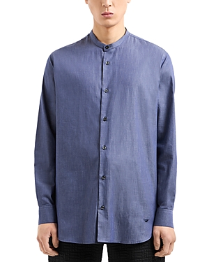 Emporio Armani Cotton Chambray Regular Fit Button Down Shirt