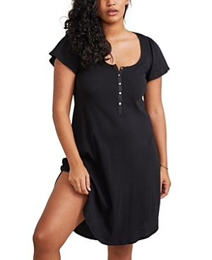 Shop Hatch Collection The Pointelle Maternity Nursing Friendly Nightgown In Black