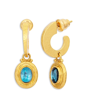 Muse London Blue Topaz One of a Kind Drop Earrings in 24K Yellow Gold