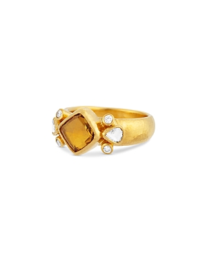 Gurhan 24K Yellow Gold Elements Orange Sapphire & Diamond One of a Kind Ring