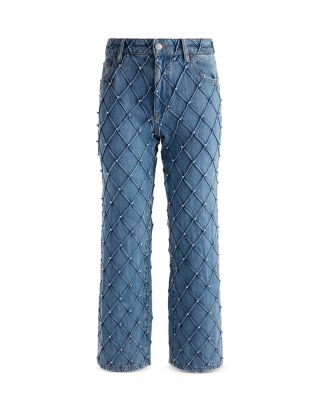 【Alice+Olivia】ウィージー・ハイライズ アイレット・ジーンズ Alice + Olivia Weezy High-Rise Wide-Leg Jeans | Neiman Marcus