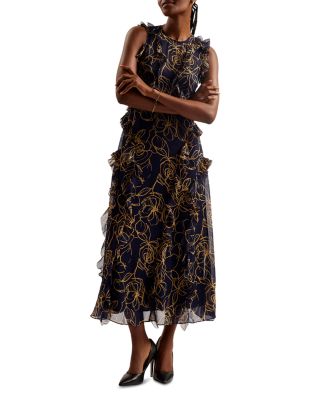 Ted Baker Rize Sleeveless Waterfall Ruffle Midi Dress | Bloomingdale's