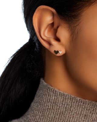 14K Yellow Gold Midi Bitty Symbols Diamond Double Heart Stud Earrings