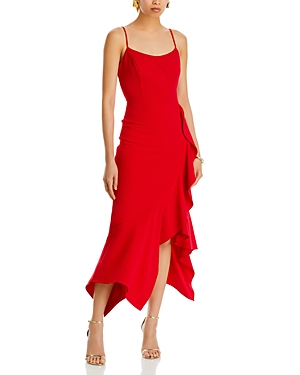 AQUA SCUBA CREPE SIDE RUFFLE DRESS - EXCLUSIVE