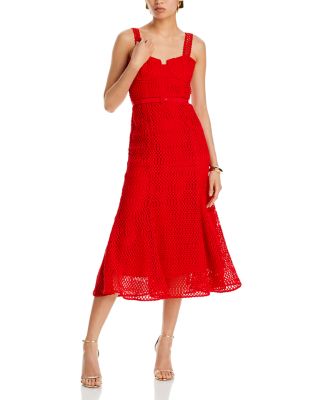 【関税&送料込】Self-Portrait Lace Midi Dress Red Lattice Lace Midi Dress – self-portrait-US